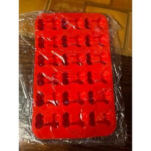Red Silicone Bone Shaped Baking Mold 18 Cavity Dog Treat Pan Ice Cube Tray